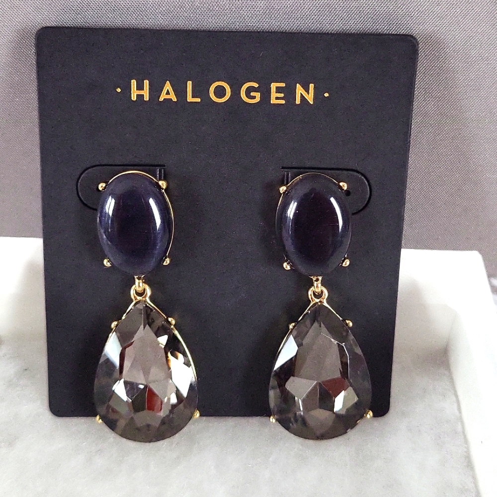Halogen Gemstone Statement Double Drop Black/Gold Earrings,New